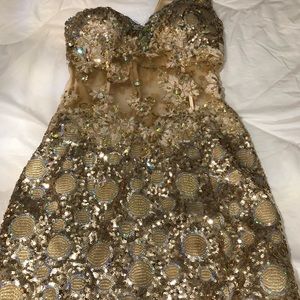 Gold bustier paneled dress